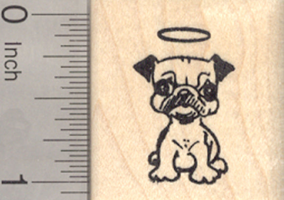 Pug Angel Rubber Stamp, Dog Angel with Halo