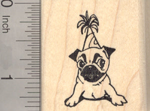Birthday Pug Rubber Stamp, Party Dog