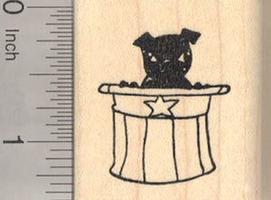 4th of July Pug Rubber Stamp, Black Dog with Uncle Sam Hat