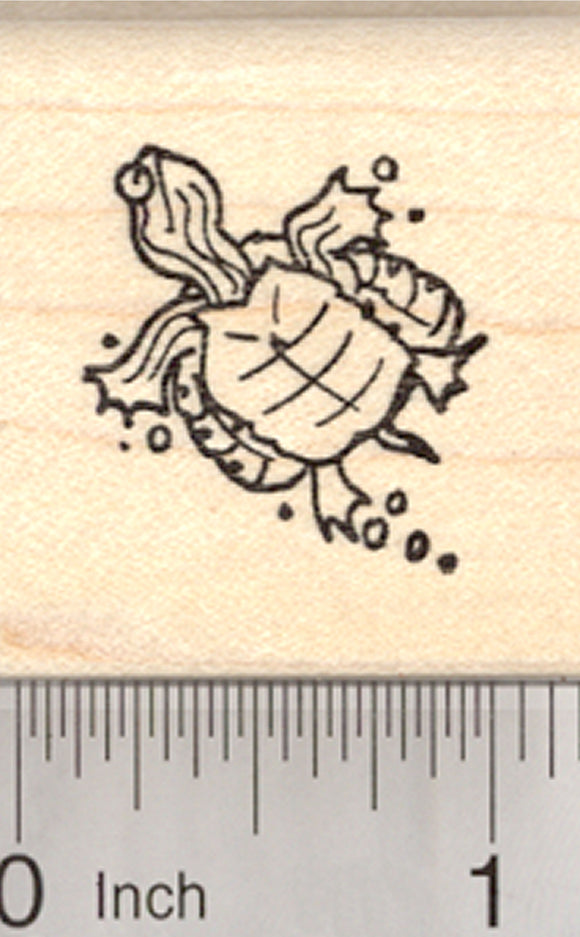 Yellow-Bellied Slider Rubber Stamp, Turtle Swimming