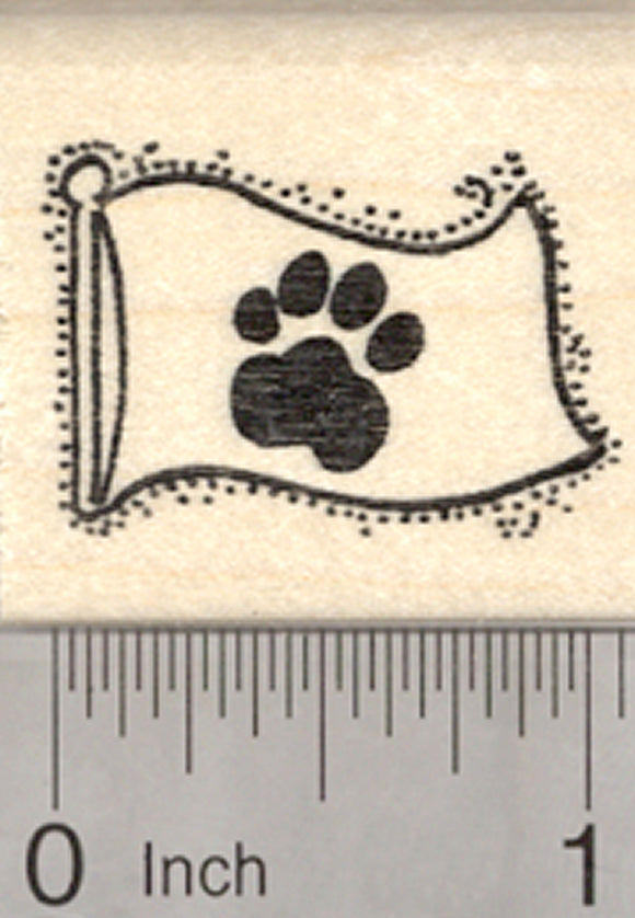 Paw Print Flag Rubber Stamp, Dog, Cat, Pet