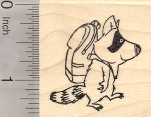 Back to School Raccoon Rubber Stamp, Racoon in Backpack