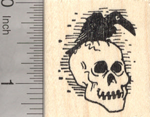 Halloween Raven on Skull Rubber Stamp, Crow, Day of the Dead, Día de los Muertos, Black Bird