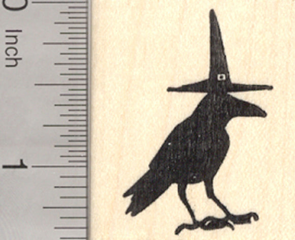 Halloween Raven Rubber Stamp, Witch Hat Crow Blackbird