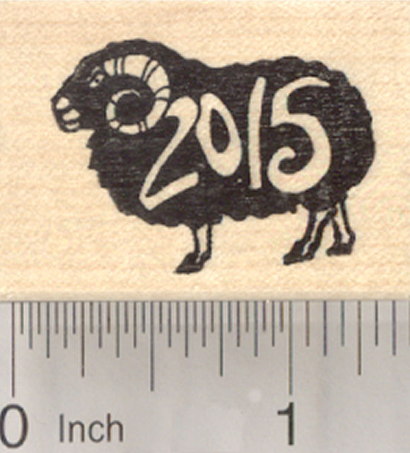 Chinese Zodiac Rubber Stamp 2015 New Year, of the Sheep or Ram, Shengxiao, Black