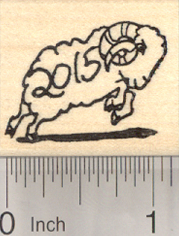 Chinese Zodiac Rubber Stamp 2015 New Year, of the Sheep or Ram, Shengxiao, Leaping