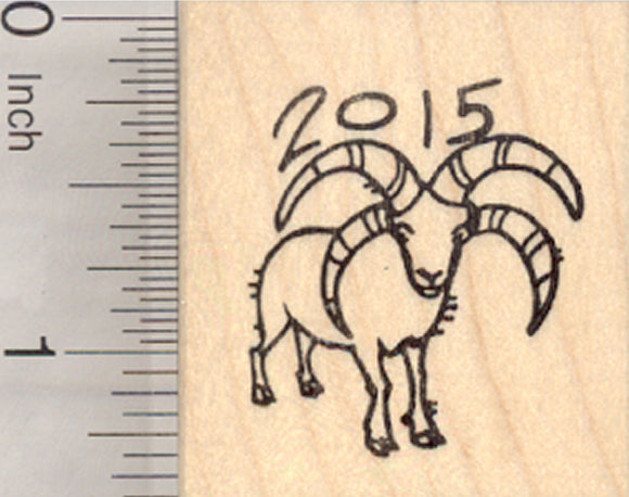 Chinese Zodiac Rubber Stamp 2015 New Year, of the Sheep or Ram, Shengxiao, Jacob Four Horn