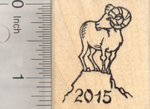 Chinese Zodiac Rubber Stamp 2015 New Year, of the Sheep or Ram, Shengxiao, Mountain