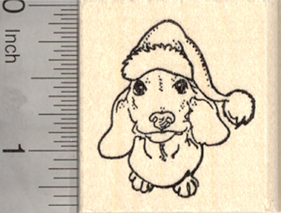 Christmas Dachshund Rubber Stamp, Wiener Dog with Santa Hat