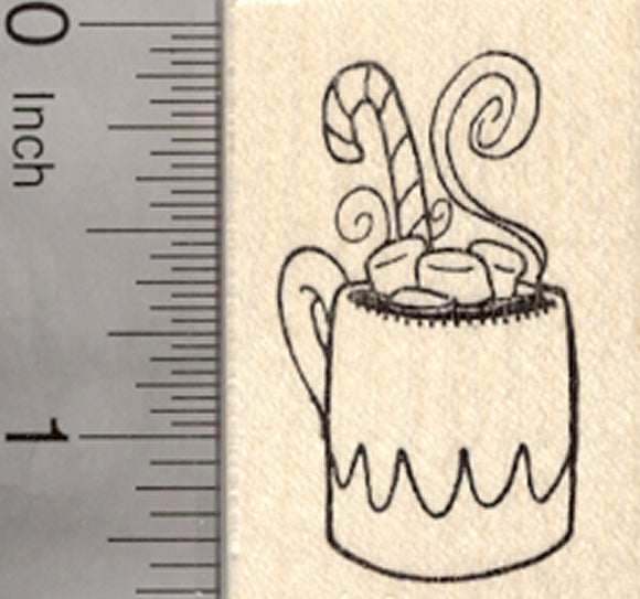 Holiday Hot Chocolate Rubber Stamp, Mug with Candy Cane and Marshmallows