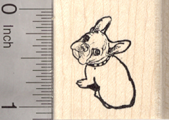 French Bulldog Rubber Stamp, Looking Up, Small