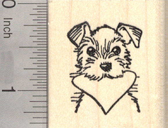 Valentine's Day Terrier Rubber Stamp, Dog with Heart in Mouth