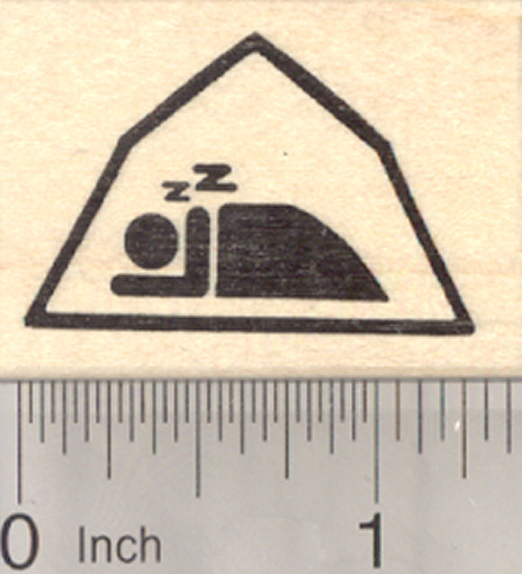 Camping Symbol Rubber Stamp, Sleeping Person in Tent
