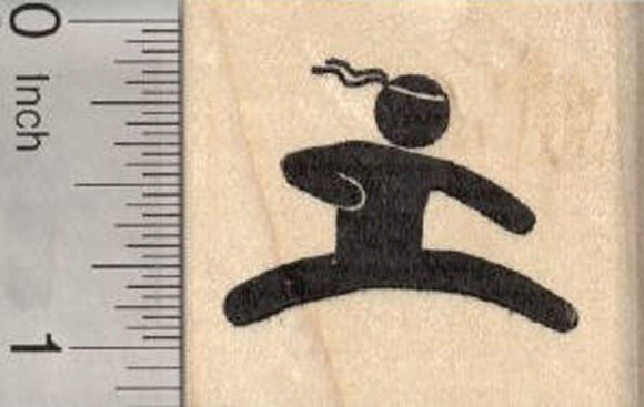 Martial Arts Stick Figure Rubber Stamp
