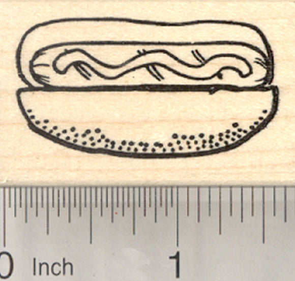 Hot Dog Rubber Stamp, Wiener in Bun, Grill Out Food