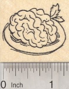 Brain Rubber Stamp, Zombie Theme, On a Plate With Parsley