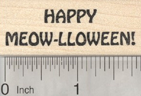 Cat Halloween Saying Rubber Stamp, Happy Meow-lloween