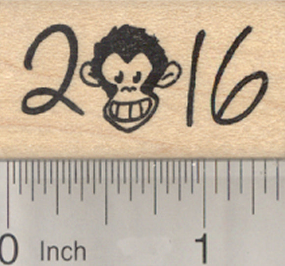 2016 Year of the Monkey Rubber Stamp, with Face