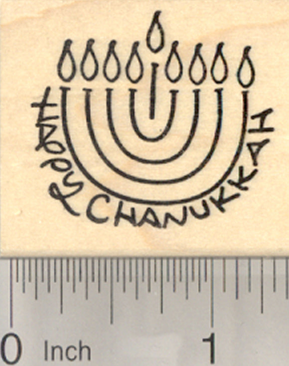 Happy Chanukkah Menorah Rubber Stamp, Jewish Festival of Lights