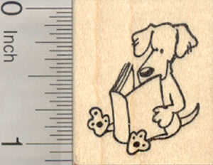 Small Dog Reading Rubber Stamp, Paws to Read Series
