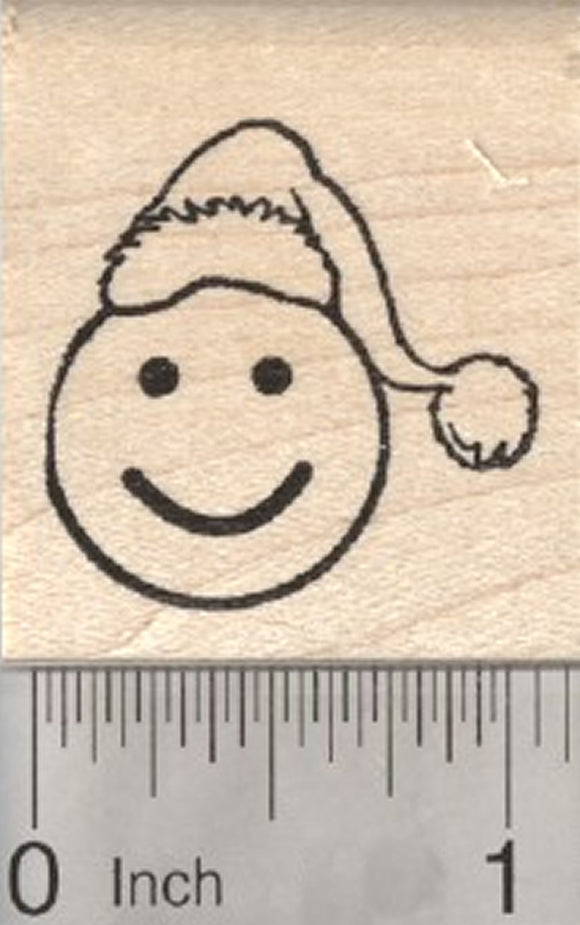 Christmas Santa Emoji Rubber Stamp, Smiling Face in Hat