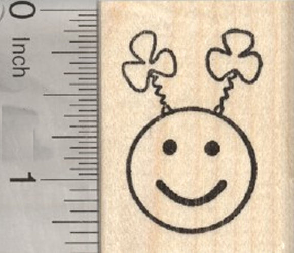 St Patrick's Day Emoji Rubber Stamp, with Shamrock Antennae