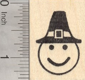 Thanksgiving Emoji Rubber Stamp, with Pilgrim Hat