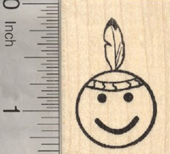 Thanksgiving Emoji Rubber Stamp, with Native American Feather