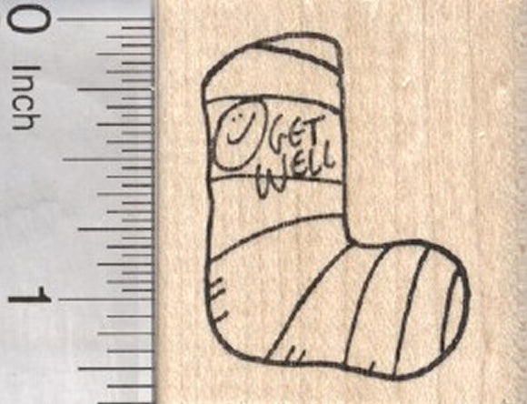 Get Well Plaster Cast Rubber Stamp, with Smiley