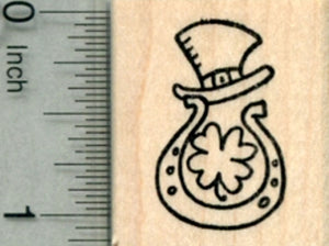 Saint Patrick's Day Rubber Stamp, Lucky Horseshoe, Four Leaf Clover, and Leprechaun Hat