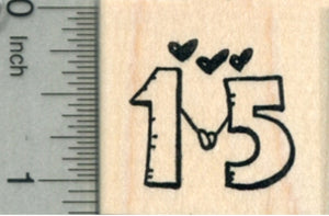 Odd Couple Valentine's Day Rubber Stamp, Numeral One Holding Hands with Five