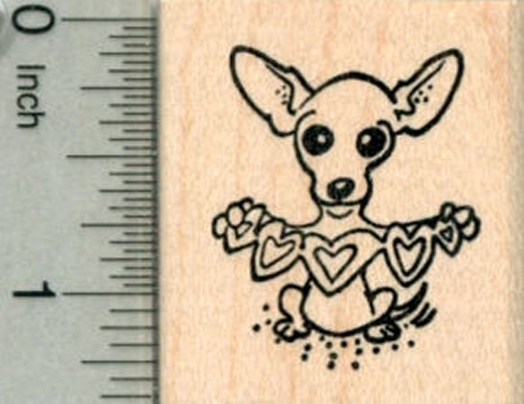 Valentine's Day Chihuahua Rubber Stamp, Dog with Hearts