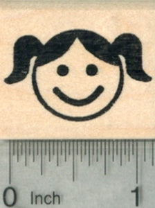 Pigtail Emoji Rubber Stamp, Child Emoticon, Smiley