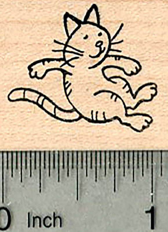 Jumping Cat Rubber Stamp, Leaping in mid-air