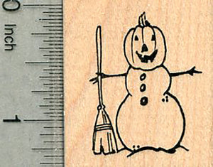 Halloween Snowman Rubber Stamp, Pumpkin Head, Size Small