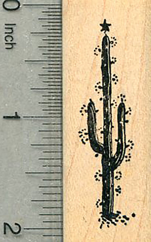 Christmas Saguaro Tree Rubber Stamp, Small Sonoran Desert Cactus Silhouette