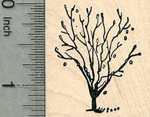tree rubber stamps Winter Tree Rubber Stamp, Bare Branched, with Snow Falling, Small Size Mounted (as shown)