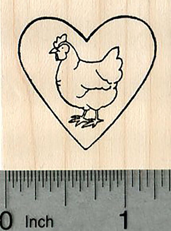Hen in Heart Rubber Stamp, Chicken