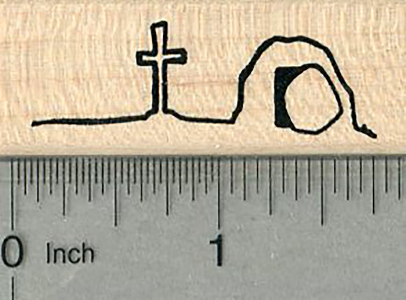 Easter Rubber Stamp, Christian Cross and Tomb