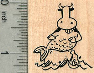 Mercow Rubber Stamp, Small Grinning Cow Mermaid