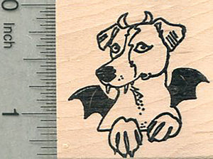 Halloween Dog Rubber Stamp, American Staffordshire Terrier, Vampire Bat Devil