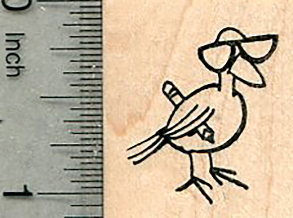 Nerd Bird Rubber Stamp, Smart Chick Wearing Nerdy Glasses