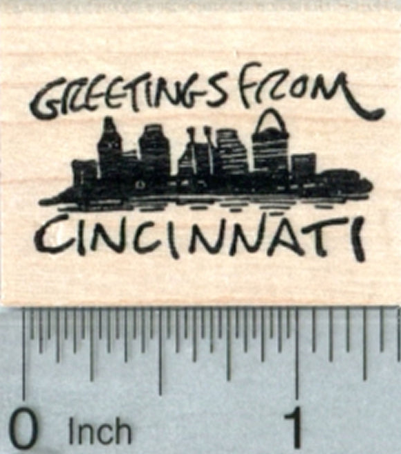 Greetings from Cincinnati Rubber Stamp, Ohio Skyline, Travel Series