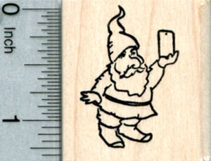 Selfie Gnome Rubber Stamp, with Phone