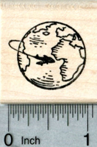 Air Travel Globe Rubber Stamp, with Airplane