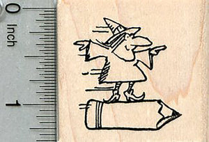 Halloween Witch Rubber Stamp, on Pencil, Teacher Series