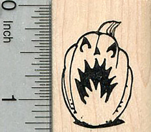 Halloween Jack-o-lantern Rubber Stamp, Scary Pumpkin