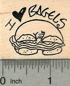 Love Bagels Rubber Stamp, Saying with half eaten bagel