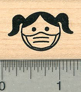 Masked Emoji Rubber Stamp, Child with Pigtails, Mask Series