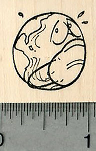 Masked Earth Rubber Stamp, Cartoon Face in Mask